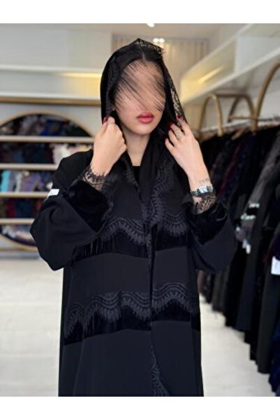 aljmal alraqi abaya عباية جلنار بقماش كريب الابداع بلمسات مخمل ودانتل اسود
