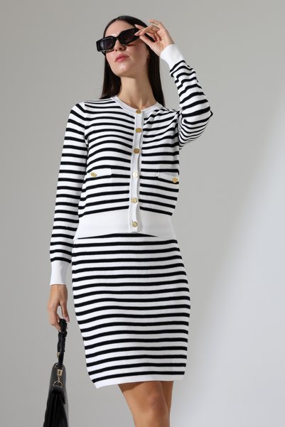 Lavinza تنورة نسائية مخططة من التريكو - ناعمة الملمس، خصر مرن، تصميم مريح، تن...