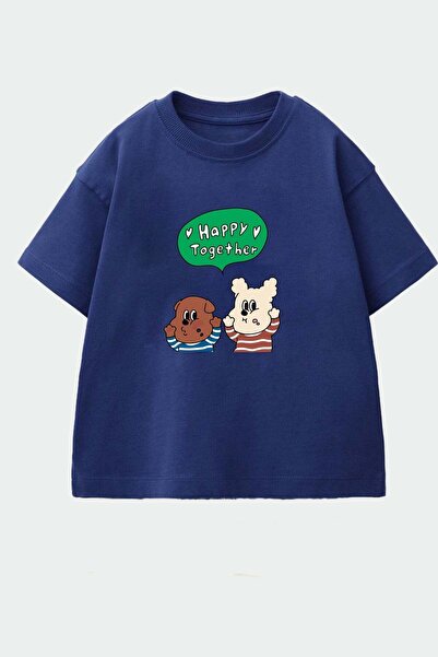 Monila Unisex Çocuk Pamuklu Bisiklet Yaka Baskılı T-Shirt