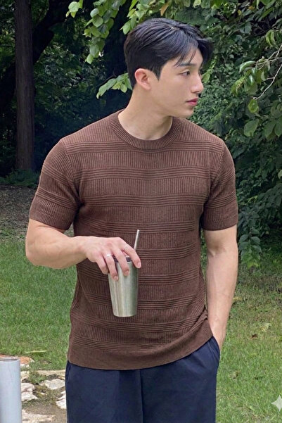 BLUE STREET Ribbed Knitwear T-Shirt Men's Slim Fit Summer Premium Basic Top