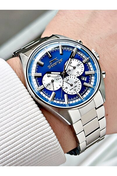 Slazenger Functional Silver-Blue Color Steel Cord Steel Case Men's Wristwatch...