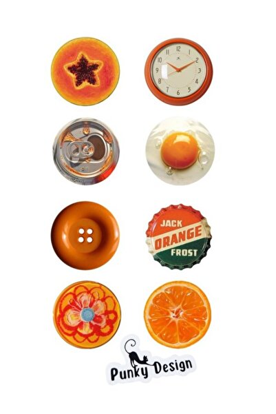 Punky Store Retro Turuncu Temalı Rozet Seti 44 mm Karışık Desenli İğneli Yaka...