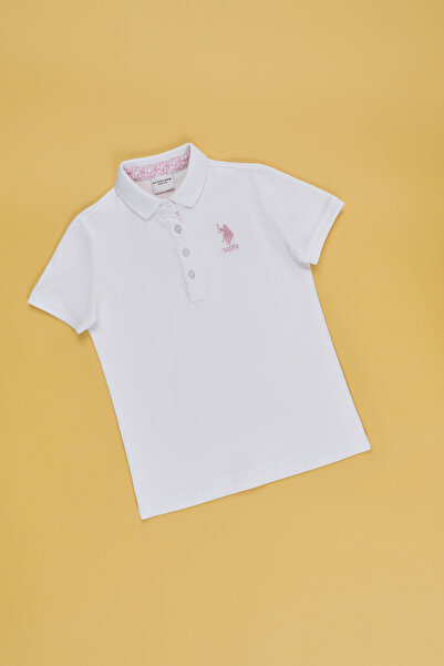 U.S. Polo Assn. Tricou basic alb cu guler polo pentru fete 50320287-VR013