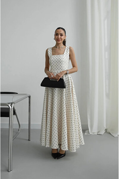 My Blog Εκρού Φόρεμα με Πουά και Φιόγκο στη Μέση - 5107