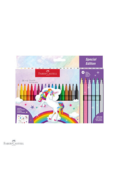 Faber Castell Set de markere Faber-Castell cu tematică unicorn, 18 culori sta...