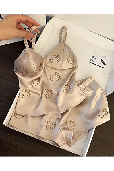 Bravebell Set elegant Hello Kitty cu detalii din piatră, bej, pentru partea i...