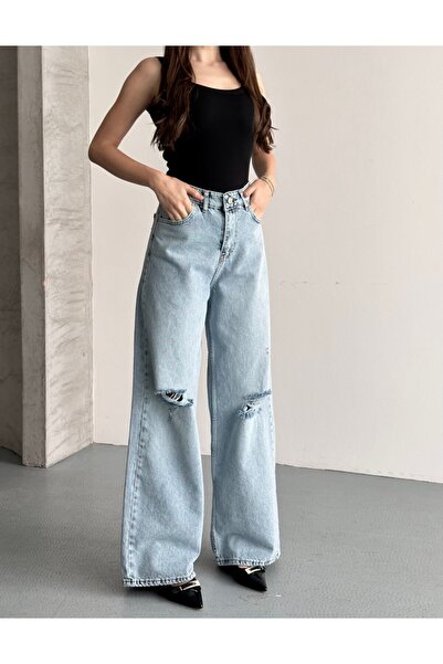 Helen Goods Νέα σεζόν Γυναικείο ψηλόμεσο φαρδύ τζιν παντελόνι