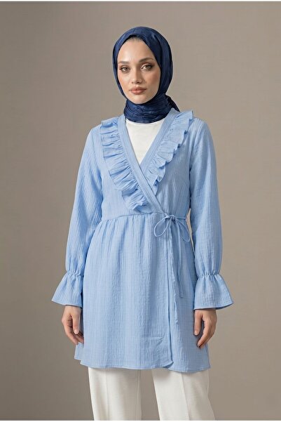 Lunfia Fırfırlı Bağlamalı Krinkıl Kimono - Bebe Mavi