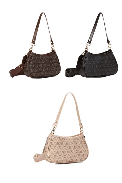 Eliza Γυναικεία τσάντα χειρός και ώμου Farme Monogram Baguette 3 τεμαχίων