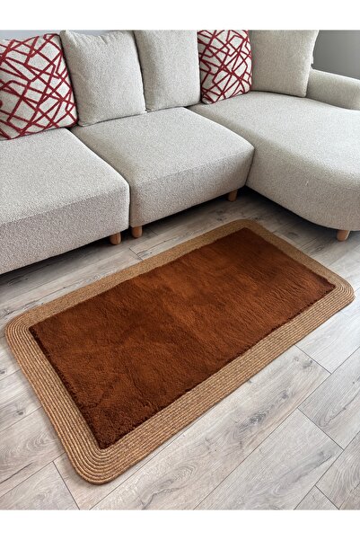 MaVaux Puffy Yumuşak Dokulu Dekoratif Kilim Hasır Kenarlı Modern Salon, Antre...