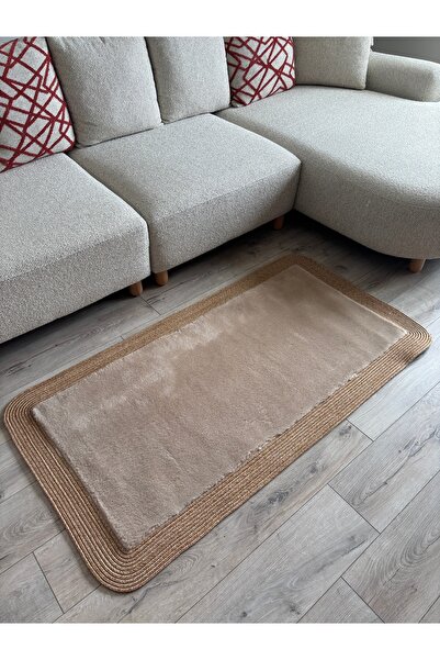 MaVaux Puffy Yumuşak Dokulu Dekoratif Kilim Hasır Kenarlı Modern Salon, Antre...