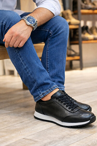 Zerenyus Zrj2402 Lace-Up Genuine Leather Men's Casual Classic Shoes - Black