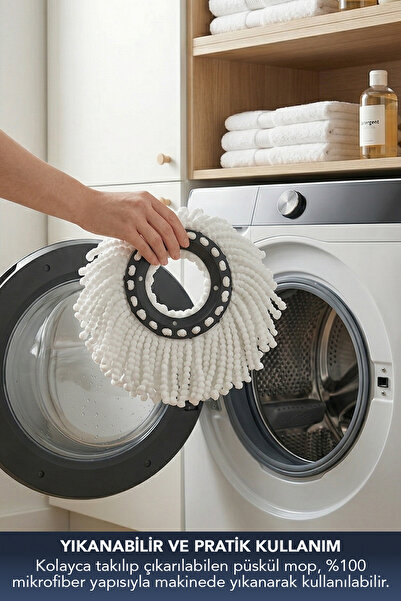 Lavine (2 Adet) Ultra Mop Temizlik Seti %100 Mikrofiber Yedek Başlık Dönerli Mop Yedek Başlık