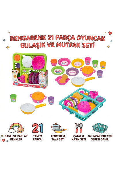 Shoplandu ÇOCUK MUTFAK BULAŞIK SEPET VE ÇATAL TABAK OYUNCAK BULAŞIK SETİ