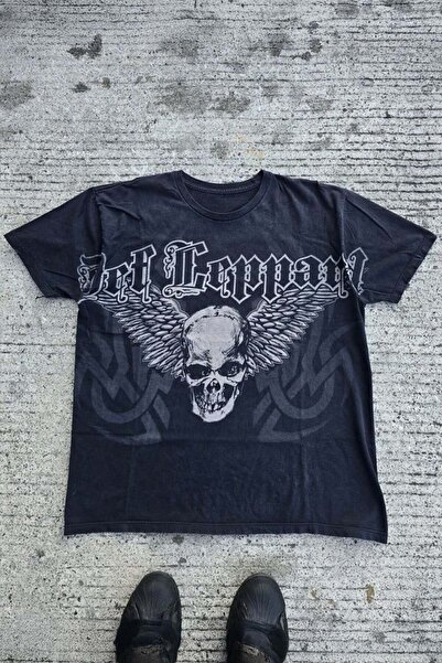 Köstebek Siyah Gotik Def Leppard Skull Y2K Unisex T-Shirt