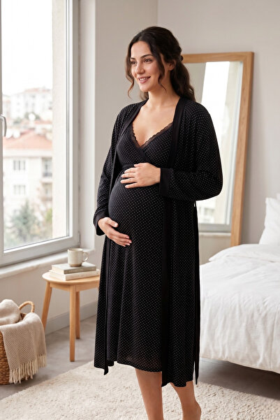 Miss Dünya Lissa Πουά νυχτικό σετ με λουράκια και ζώνη, με λαιμόκοψη V, για ε...