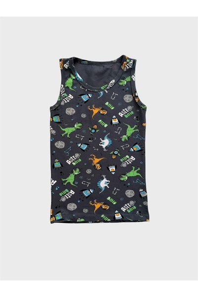 tusem butik homewear Boy's Cotton Smoked Color Dinosaur Patterned Athlete Boxer Set