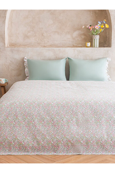 LC Waikiki Σετ διπλού πικέ με λεπτομέρειες βολάν και φλοράλ σχέδια, 100% βαμβάκι