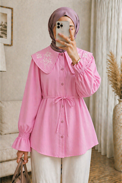 bellura Bebe Yaka Beli Bağlamalı Poplin Gömlek