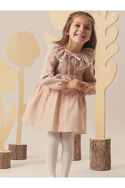 Cherrys Bebek Muslin Fabric Ruffle Collar Baby Dress