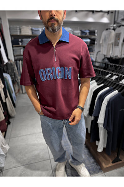 BYBASICMAN Бордо Ориджин Пачли Деним Колиър Тениска RES-1095