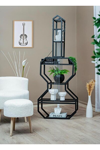 UYKULA Gitar Formlu Metal Kitaplık Traverten Raflı Modern Dekoratif Aksesuar ...