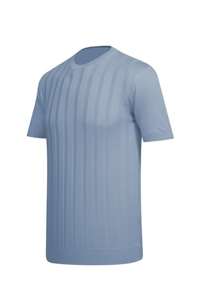 Çizgi Triko Men's Crew Neck Patterned Short Sleeve Summer Knitwear Blue T-Shirt Classic Pattern - 5315