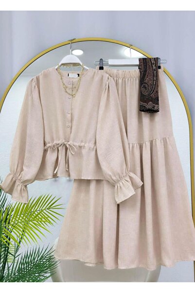 YILMAZBARMAZ Linen Beli B Ruched Skirt Suit