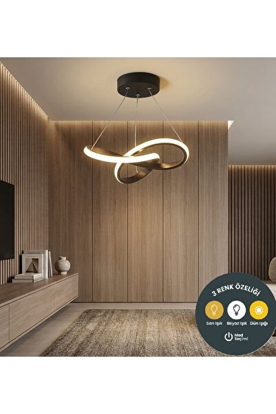 Lzy Avize Store Modern Siyah Kıvrımlı 46 Cm (Twisted) Sarkıt LED Avize - Kuma...