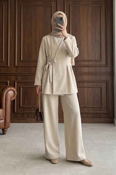 MODAQU Εισαγόμενο Σετ Κρεπ με Πένσες και Σταυρωτό Δέσιμο στο Μπροστινό Μέρος ...