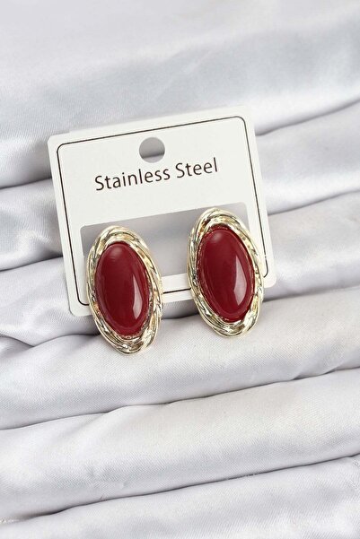 Generic Brand Red Almond Model Vintage Women's Earrings