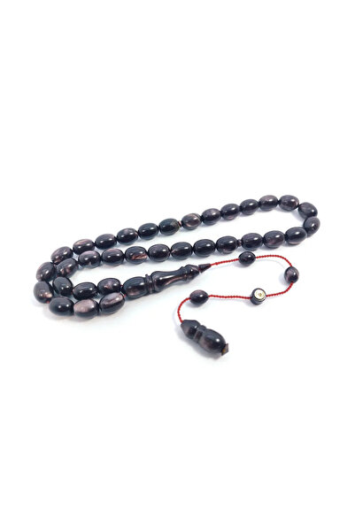 İskeçe Tesbih Ahmet Damar Usta Eseri 0.6 Delim İNci Μαύρο Κεχριμπάρι που Τρυπ...