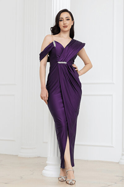 BEYBOS Σατέν μίντι βραδινό φόρεμα με πέτρινες λεπτομέρειες και στυλ στυλό - Μ...