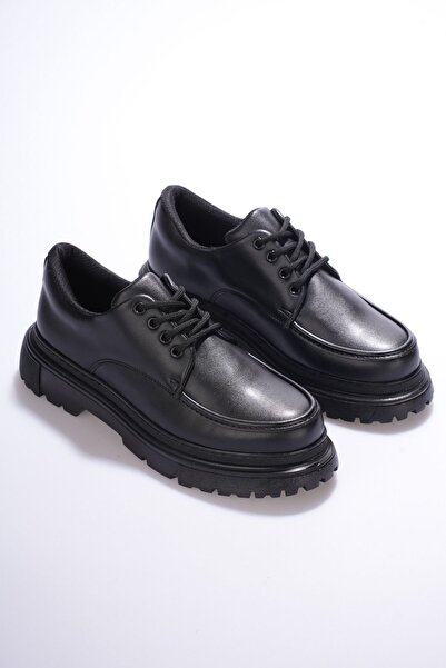 Mhoda Shoes Παπούτσια μοκασίνι με κορδόνια σε μαύρο χρώμα