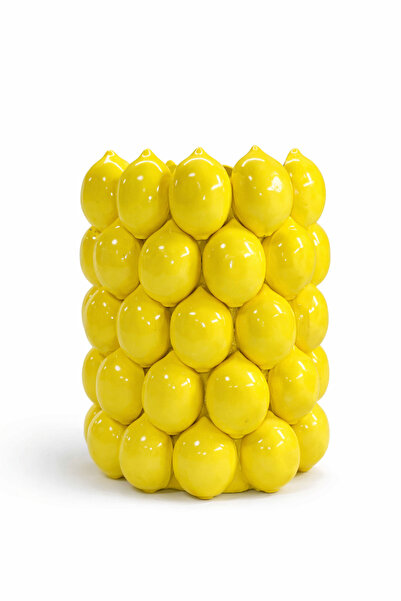 yumyhome LemonArt Sarı Limon Desenli Dekoratif Saksı & Organizer – Modern Mas...