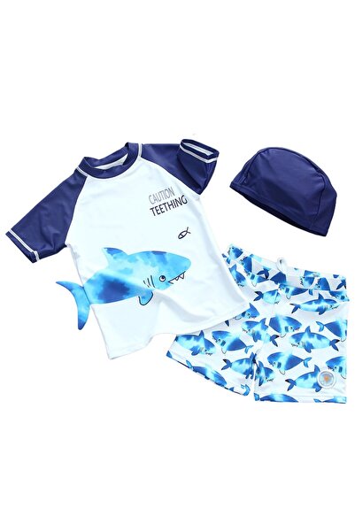 Petityu UPF50+ Αντηλιακή Προστασία Λευκό Navy Blue Shark Σετ 3 τεμαχίων Κοντό...