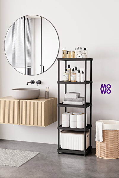 MOWO 5 Katlı Siyah 40x33 Plastik Mutfak Raf Sistemi, Banyo Rafı, Kiler, Kitap...