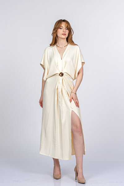 MissVina Virella Φόρεμα με φαρδιά μανίκια, υπερμεγέθη, με λαιμόκοψη V και σατ...