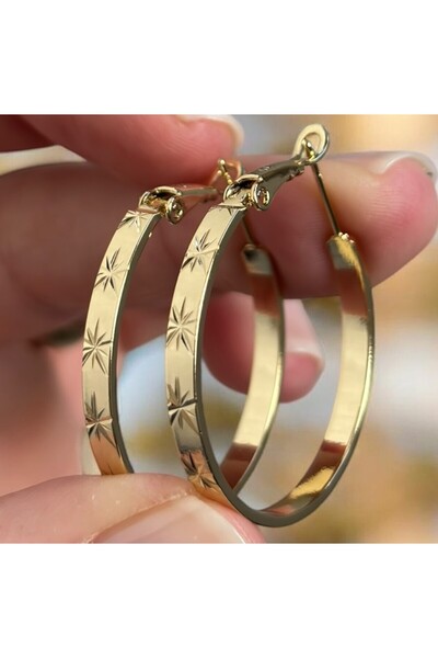 AlfaCollection Vip Model Star Patterned Xp Hoop Earrings