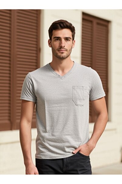 V-Neck Combed Cotton T-shirt