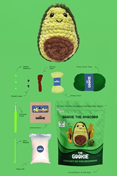 The Gookie Avokado Amigurumi Başlangıç Seti - DIY Tığ İşi Örgü Kiti