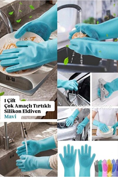 ÇEÇEN HOME (1 Çift) Pratik Silikon Çok Amaçlı Temizlik Eldiveni Bulaşık Eldiv...