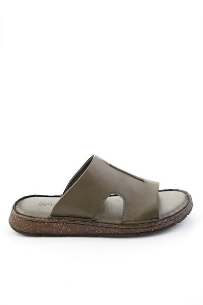 Bambi Ανδρικές παντόφλες από γνήσιο δέρμα χακί E04433011303