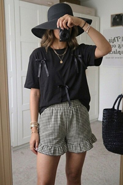 The Champ Clothing Γυναικείο καλοκαιρινό σορτς με καρό σχέδιο και βολάν, ελασ...