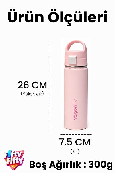 Vagonlife 550 ML Tek Kapak Çift Kullanım Pipetli Rahat İçim Kulplu Paslanmaz Çelik Termos 1110-550ML