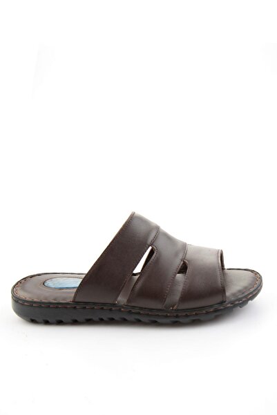 Bambi Καφέ ανδρικές παντόφλες από γνήσιο δέρμα E04437184603