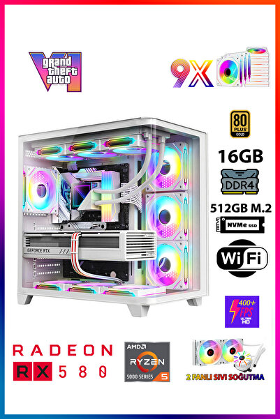 Gamepage Magic X55 Pro White R5 5500 16GB RAM 512GB M.2 SSD RX580 8GB Sıvı So...