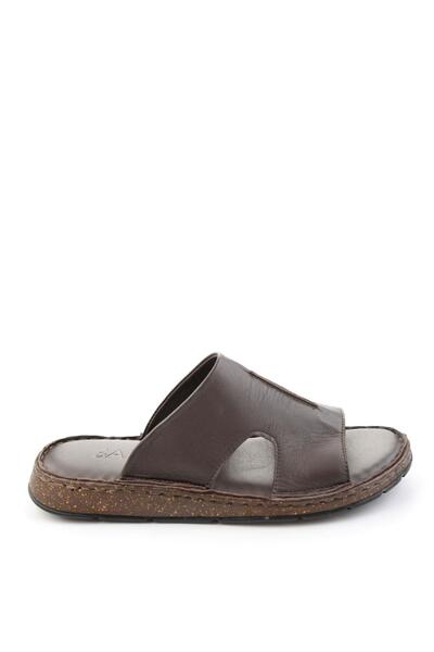 Bambi Καφέ ανδρικές παντόφλες από γνήσιο δέρμα E04433011303