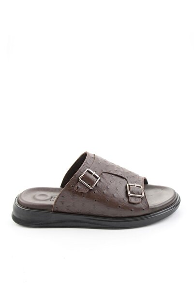 Bambi Καφέ ανδρικές παντόφλες από γνήσιο δέρμα E04433509010