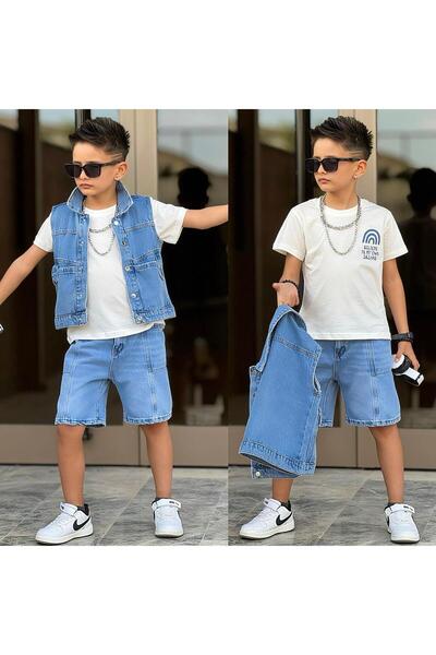 Bambam Σετ τζιν 3 τεμαχίων για αγόρια – Σορτς, μπλουζάκι και τζιν γιλέκο, κομ...